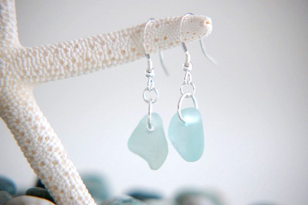 カリフォルニア シーグラス】 ピアス Sea foam Aqua ペットオーナーの